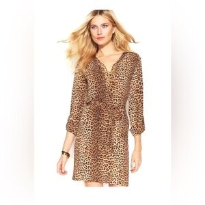 Michael Kors animal print dress with gold metallic tie front